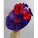 PURPLE MED BRIM STRAW HAT WITH FEATHER FLOWERS OSTRICH CURLED BOA SOCIETY LADY  eb-52895878